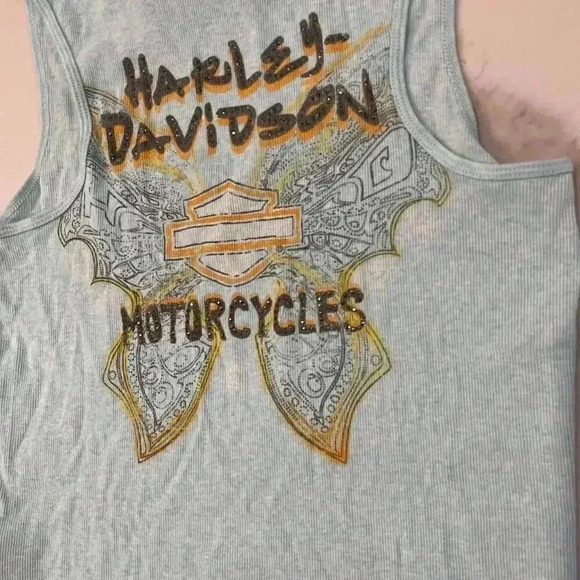 Vintage Harley Davidson y2k Graphic Butterfly Sequins 2000s TankTop Women Medium - Picture 5 of 5